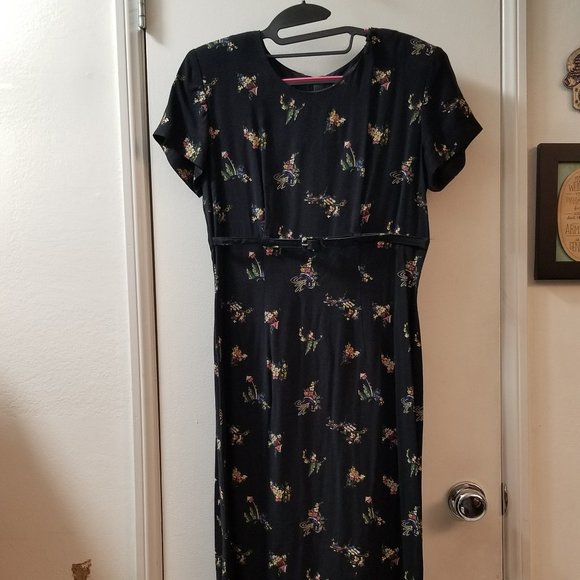 Vintage 90's dress with belt short sleeve petite challis - Picture 1 of 6